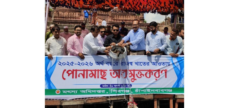 শিবগঞ্জে ৪টি জলাশয়ে পোনামাছ অবমুক্ত